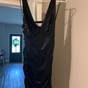Urban Outfitters Black Sequin Ruched Bodycon Dress